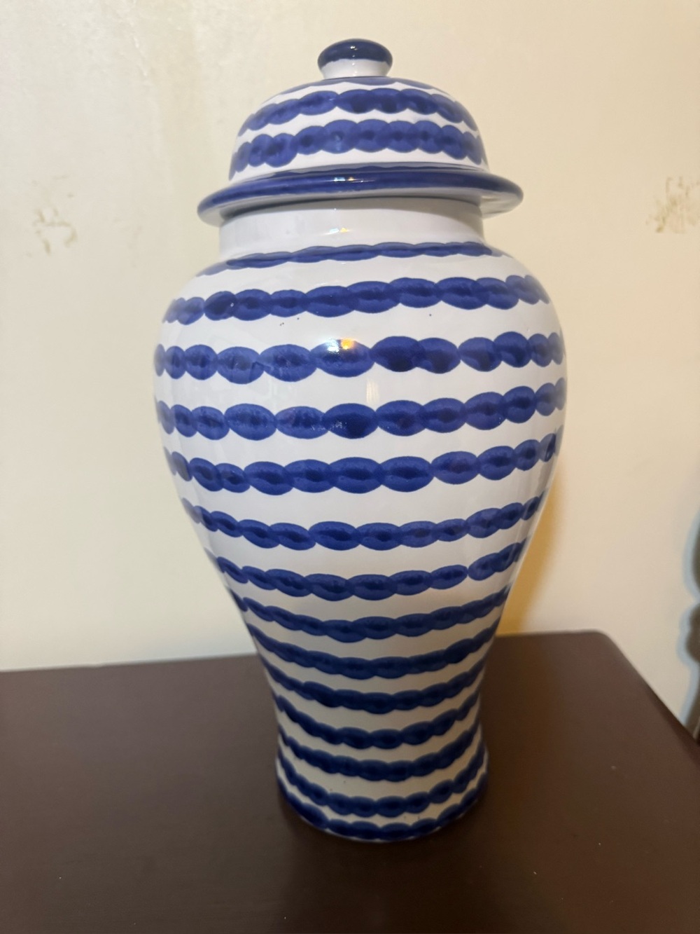 Mikasa Blue and White Striped Ginger Jar Vase